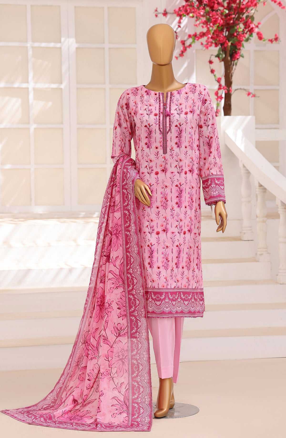 Platinum Floral by HZ Printed Lawn Unstitched 3 Piece Suit - HD-03 - HZ26PLFL - Pink - Summer Collection