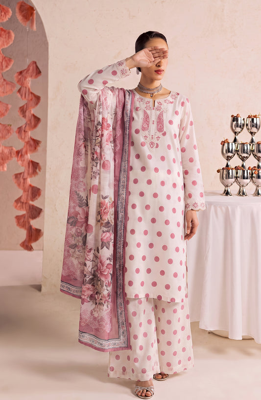 Polka Romance by Amna Khadija Embroidered Lawn Stitched 3 Piece Suit - AKPR-01 - AM26PKRM - Pink - Summer Collection