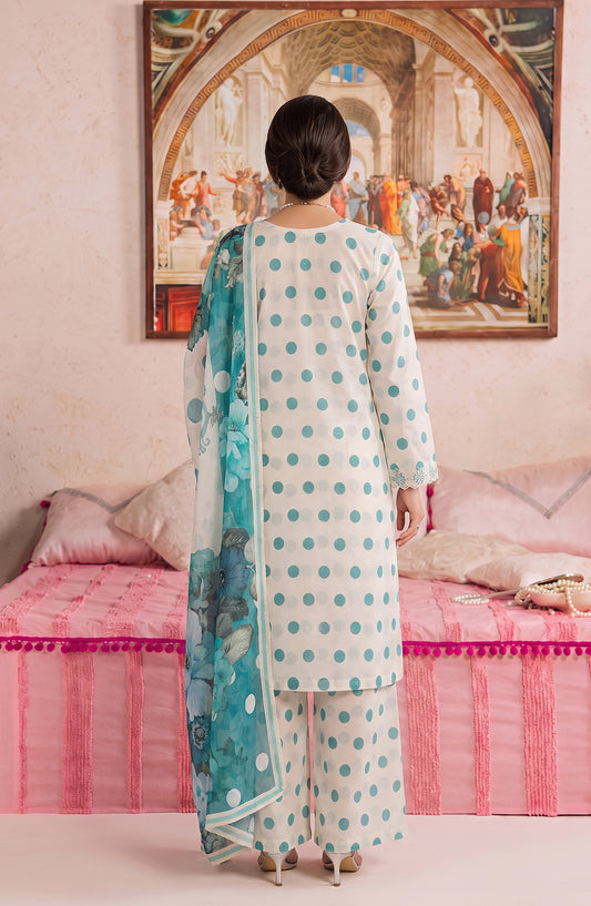 Polka Romance by Amna Khadija Embroidered Lawn Stitched 3 Piece Suit - AKPR-03 - AM26PKRM - Ferozi - Summer Collection