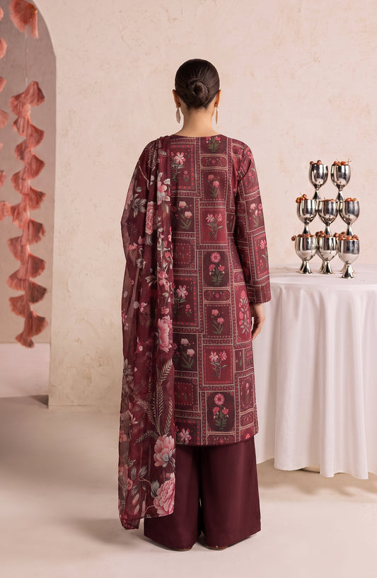 Polka Romance by Amna Khadija Printed Lawn Stitched 3 Piece Suit - AKPR-06 - AM26PKRM - Maroon - Summer Collection