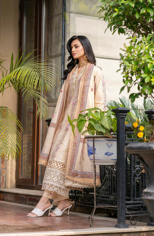 Print Kari by Aalaya Embroidered Lawn Unstitched 3 Piece Suit - D-01 - ALY26PRK - Peach - Summer Collection