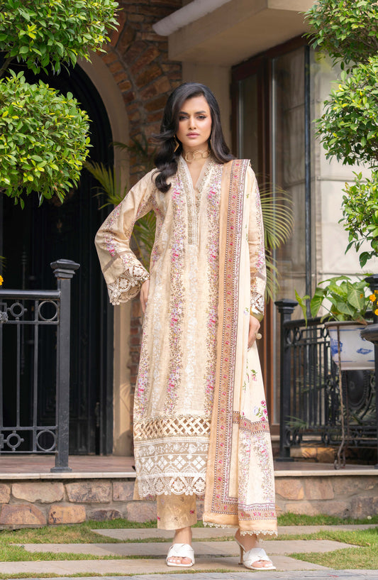 Print Kari by Aalaya Embroidered Lawn Unstitched 3 Piece Suit - D-01 - ALY26PRK - Peach - Summer Collection
