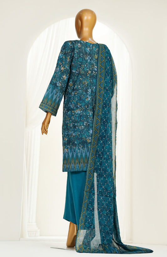 Printkari by HZ Textile Embroidered Chikankari Lawn Stitched 3 Piece Suit - HZ25PNK4 - LPK-3P-504 TURQUOISE - Summer Collection