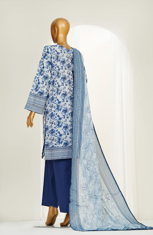 Printkari by HZ Textile Embroidered Chikankari Lawn Stitched 3 Piece Suit - HZ25PNK4 - LPK-3P-501 GREYISH BLUE - Summer Collection