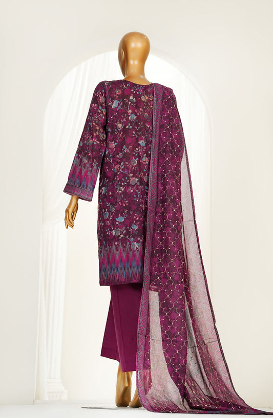 Printkari by HZ Textile Embroidered Chikankari Lawn Stitched 3 Piece Suit - HZ25PNK4 - LPK-3P-505 PLUM - Summer Collection