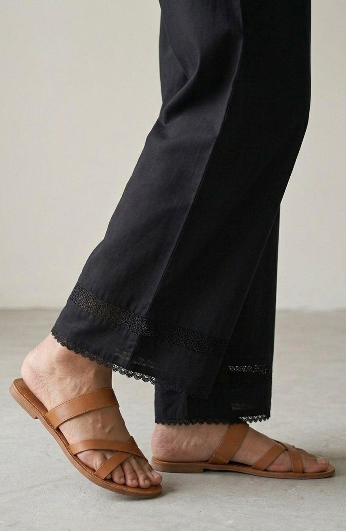 Pristine Hem by Amna Khadija Cotton Stitched Trouser - PH-02B - AM26TRD - Black - Casual Collection