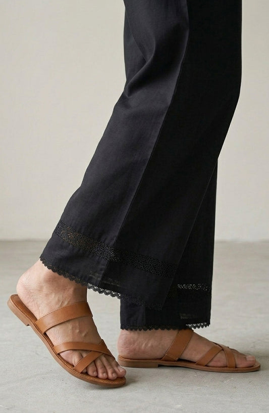 Pristine Hem by Amna Khadija Cotton Stitched Trouser - PH-02B - AM26TRD - Black - Casual Collection
