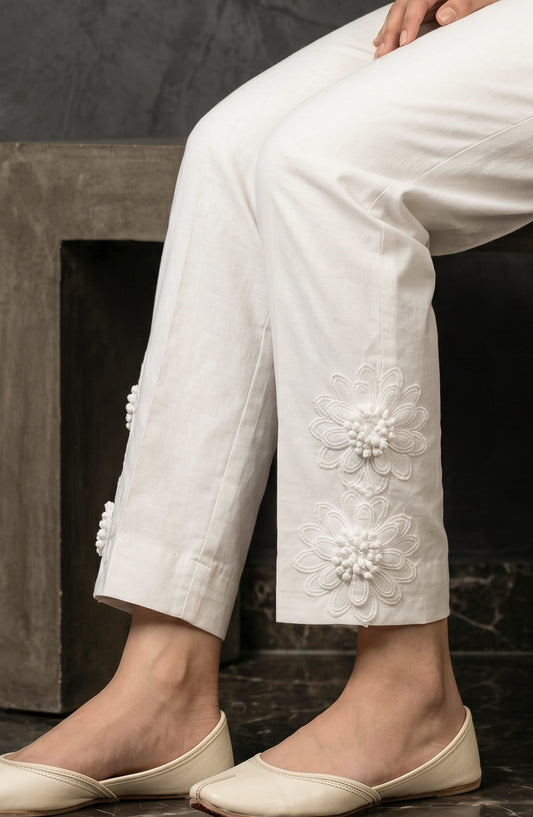 Pristine Hem by Amna Khadija Cotton Stitched Trouser - PH-04B - AM26TRD - White - Casual Collection