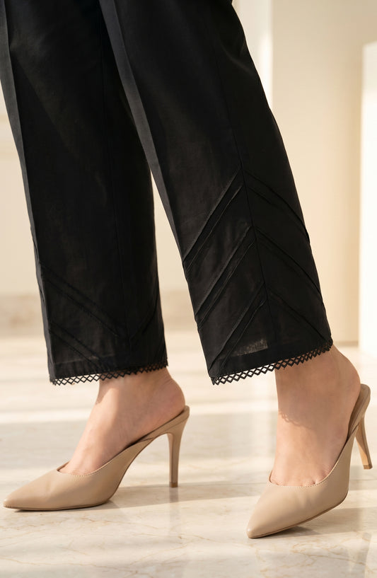 Pristine Hem by Amna Khadija Cotton Stitched Trouser - PH-05A - AM26TRD - Black - Casual Collection