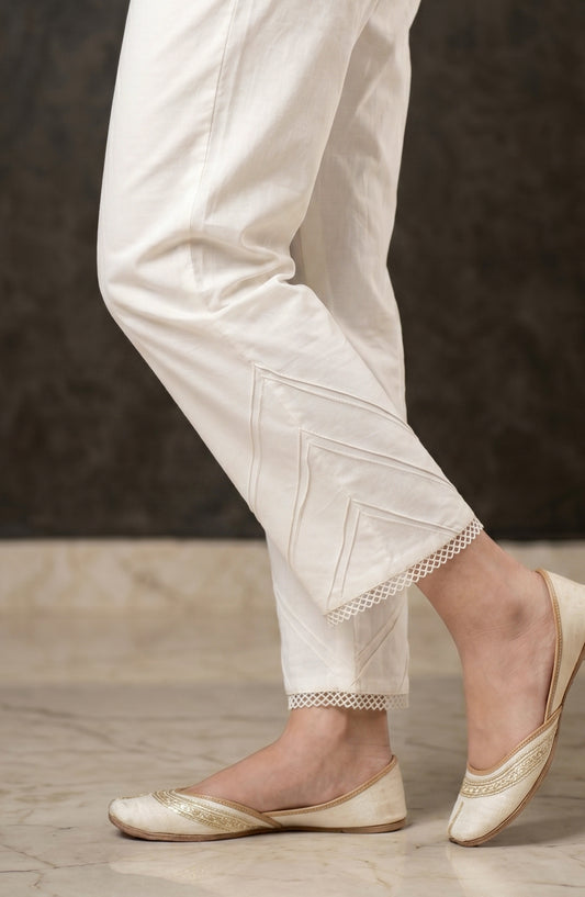 Pristine Hem by Amna Khadija Cotton Stitched Trouser - PH-05B - AM26TRD - White - Casual Collection