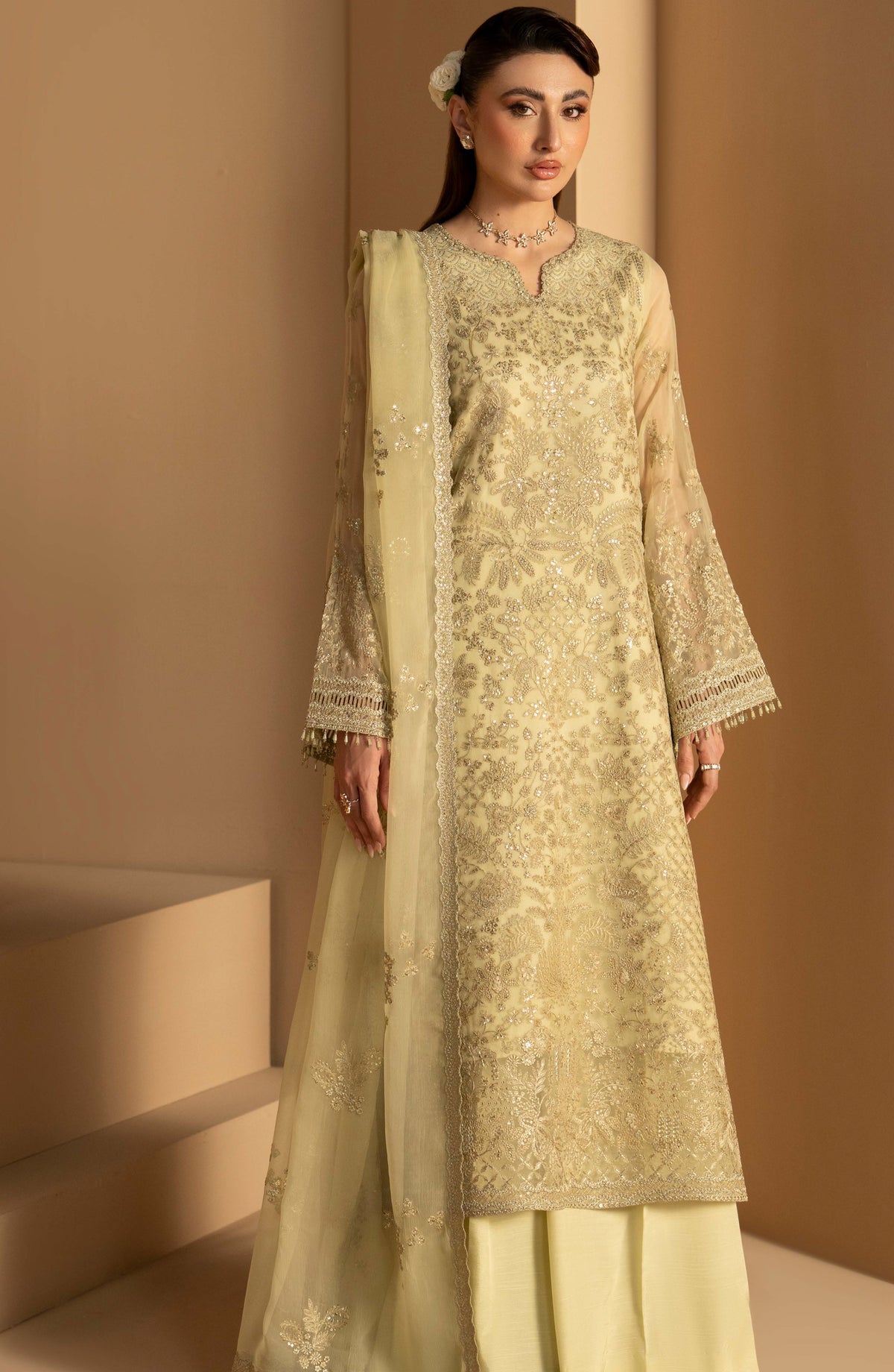 Purkashish Lavish Premium Embroidered Chiffon Unstitched 3 Piece Suit - 10 Pistachio Glow - LP26PRK - Green - Festive Collection