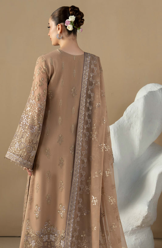 Purkashish Lavish Premium Embroidered Chiffon Unstitched 3 Piece Suit - 09 Mauve Taupe - LP26PRK - Beige - Festive Collection