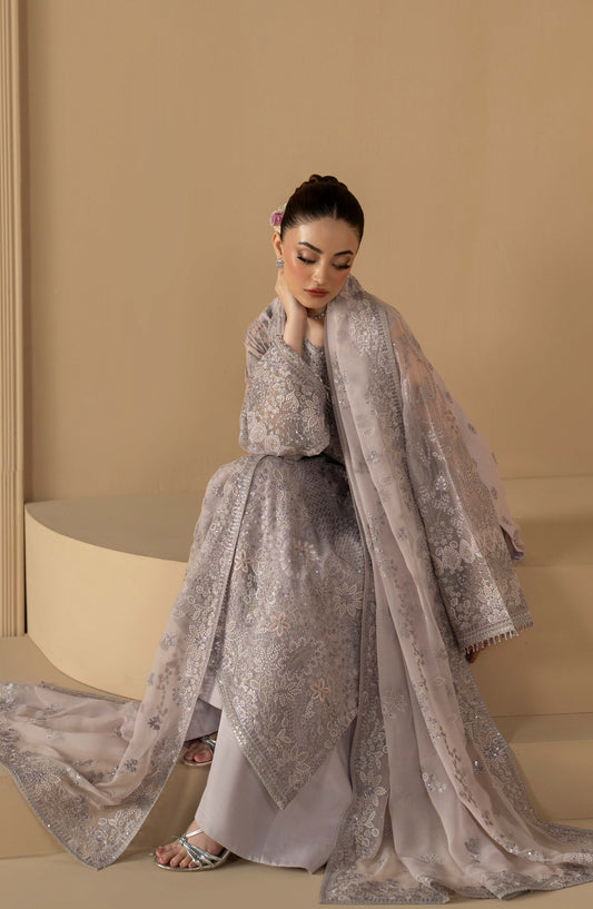 Purkashish Lavish Premium Embroidered Chiffon Unstitched 3 Piece Suit - 07 Lilac Mist - LP26PRK - Purple - Festive Collection
