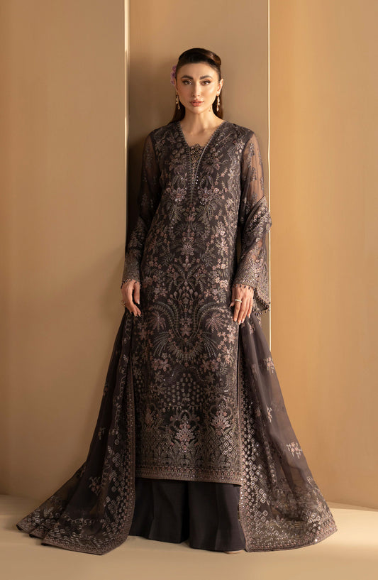Purkashish Lavish Premium Embroidered Chiffon Unstitched 3 Piece Suit - 05 Coco Noir - LP26PRK - Black - Festive Collection