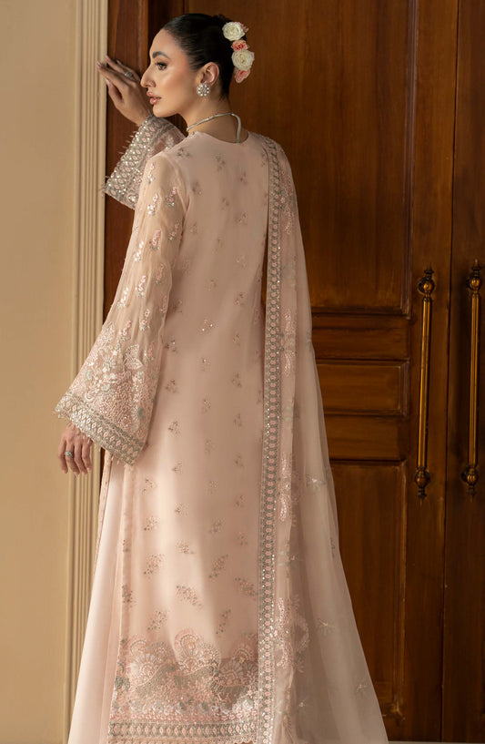 Purkashish Lavish Premium Embroidered Chiffon Unstitched 3 Piece Suit - 04 Peach Elan - LP26PRK - Peach - Festive Collection