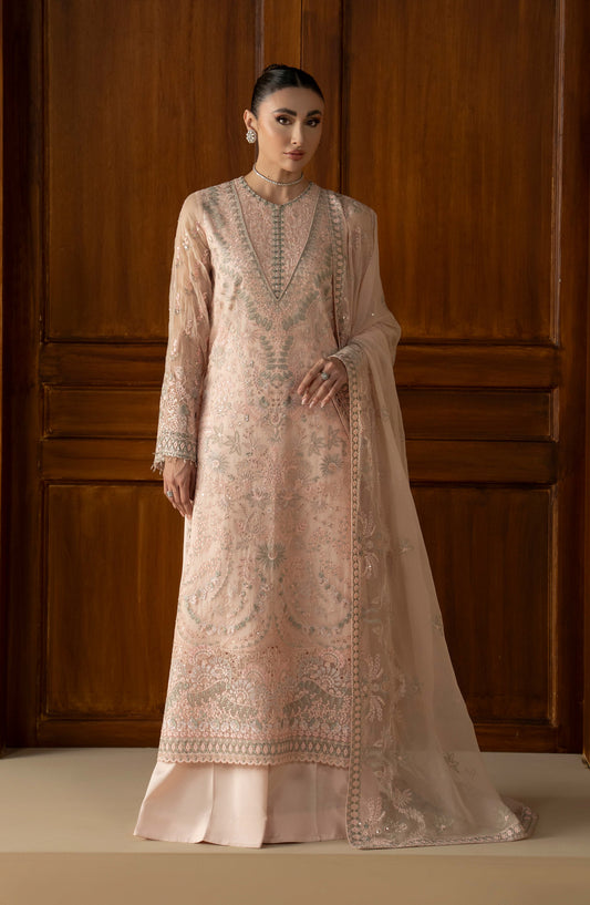 Purkashish Lavish Premium Embroidered Chiffon Unstitched 3 Piece Suit - 04 Peach Elan - LP26PRK - Peach - Festive Collection