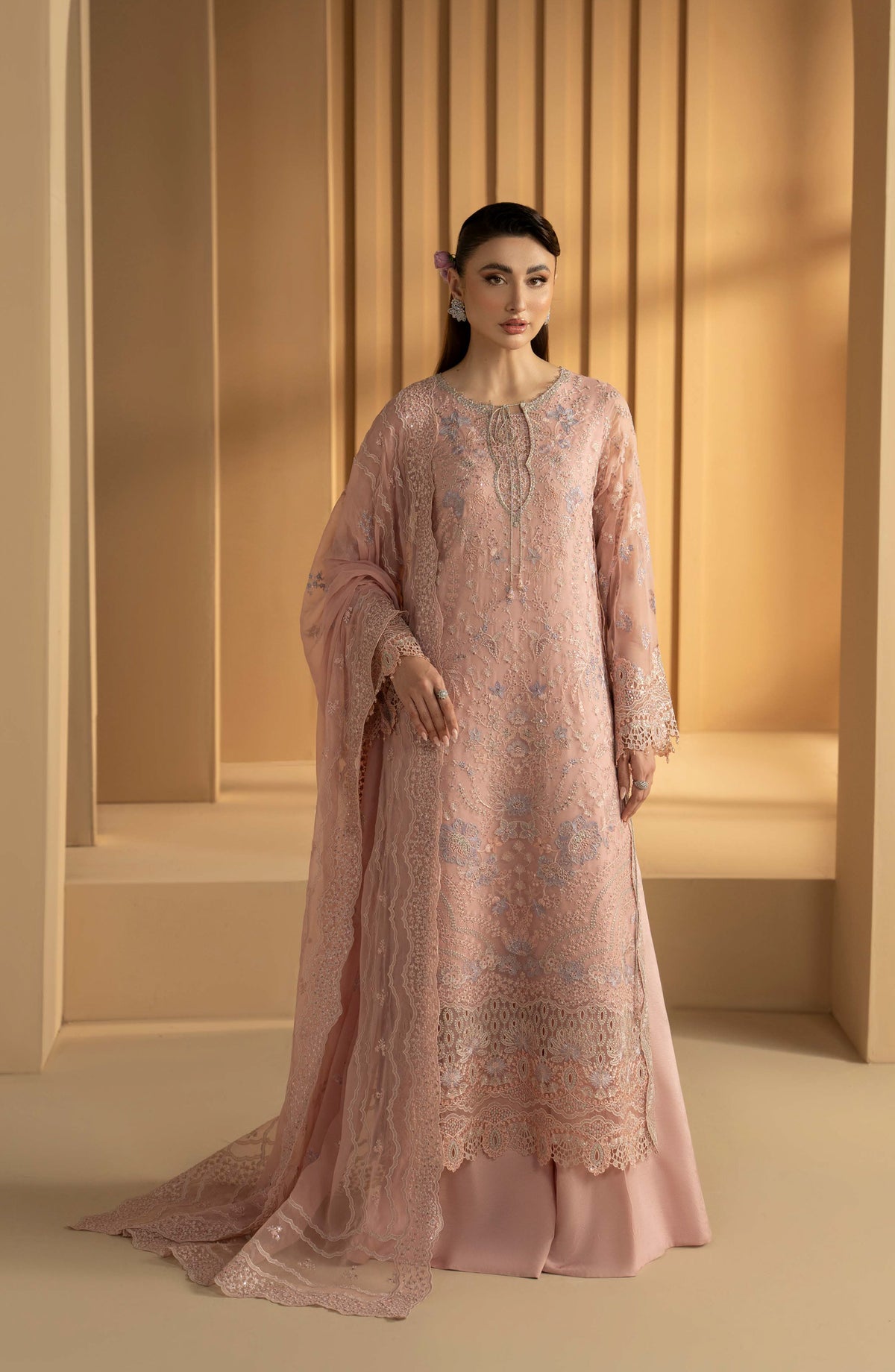 Purkashish Lavish Premium Embroidered Chiffon Unstitched 3 Piece Suit - 02 Blush Rose - LP26PRK - Pink - Festive Collection