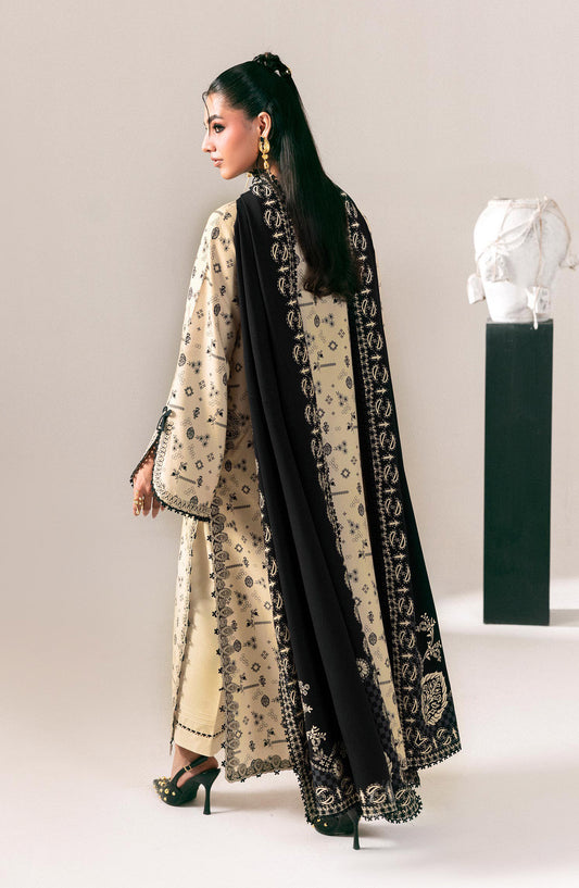 Qalamkar Embroidered Slub Linen Unstitched 3 Piece Suit - QPW-010A - QL26LI - Fawn - Winter Collection