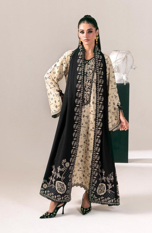 Qalamkar Embroidered Slub Linen Unstitched 3 Piece Suit - QPW-010A - QL26LI - Fawn - Winter Collection