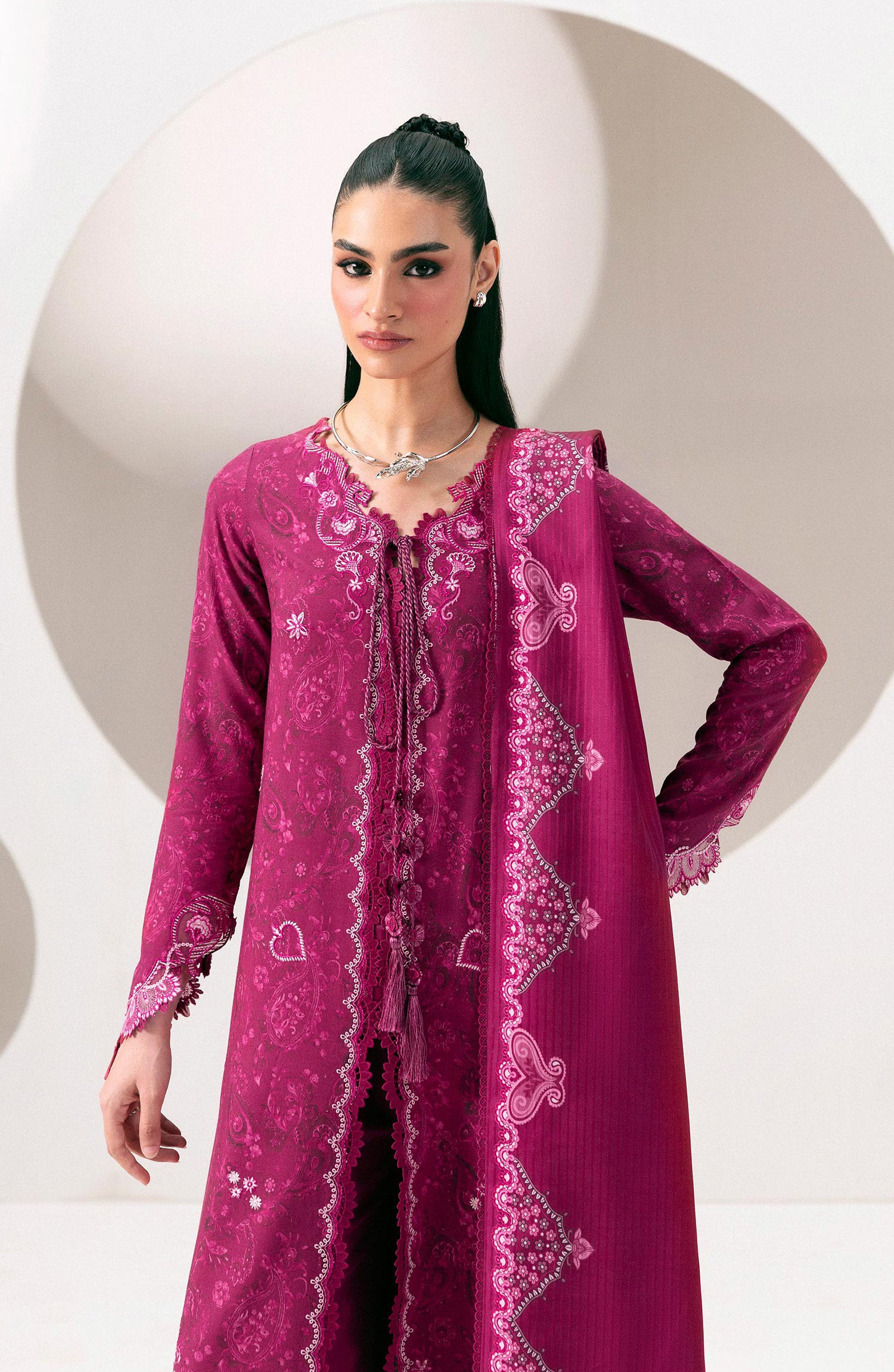 Qalamkar Embroidered Slub Linen Unstitched 3 Piece Suit - QPW-01B - QL26LI - Pink - Winter Collection