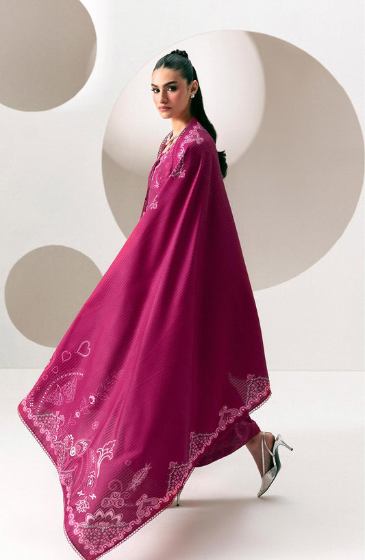 Qalamkar Embroidered Slub Linen Unstitched 3 Piece Suit - QPW-01B - QL26LI - Pink - Winter Collection