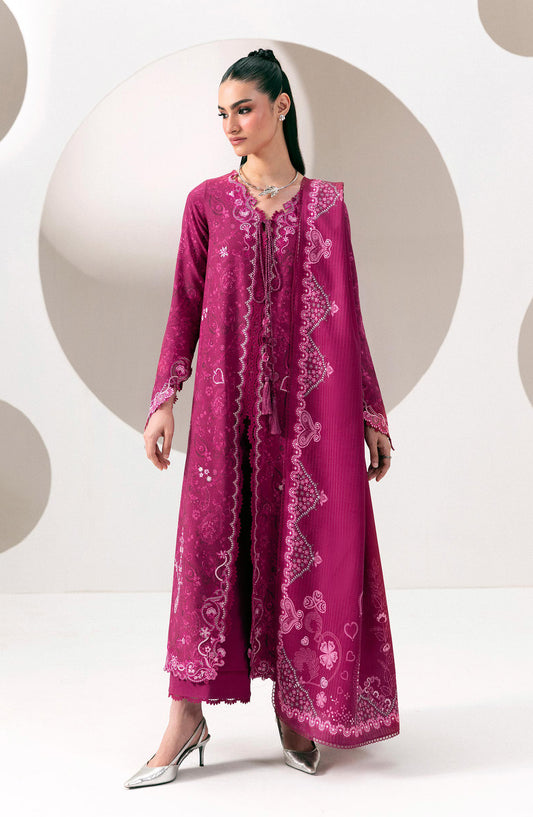 Qalamkar Embroidered Slub Linen Unstitched 3 Piece Suit - QPW-01B - QL26LI - Pink - Winter Collection
