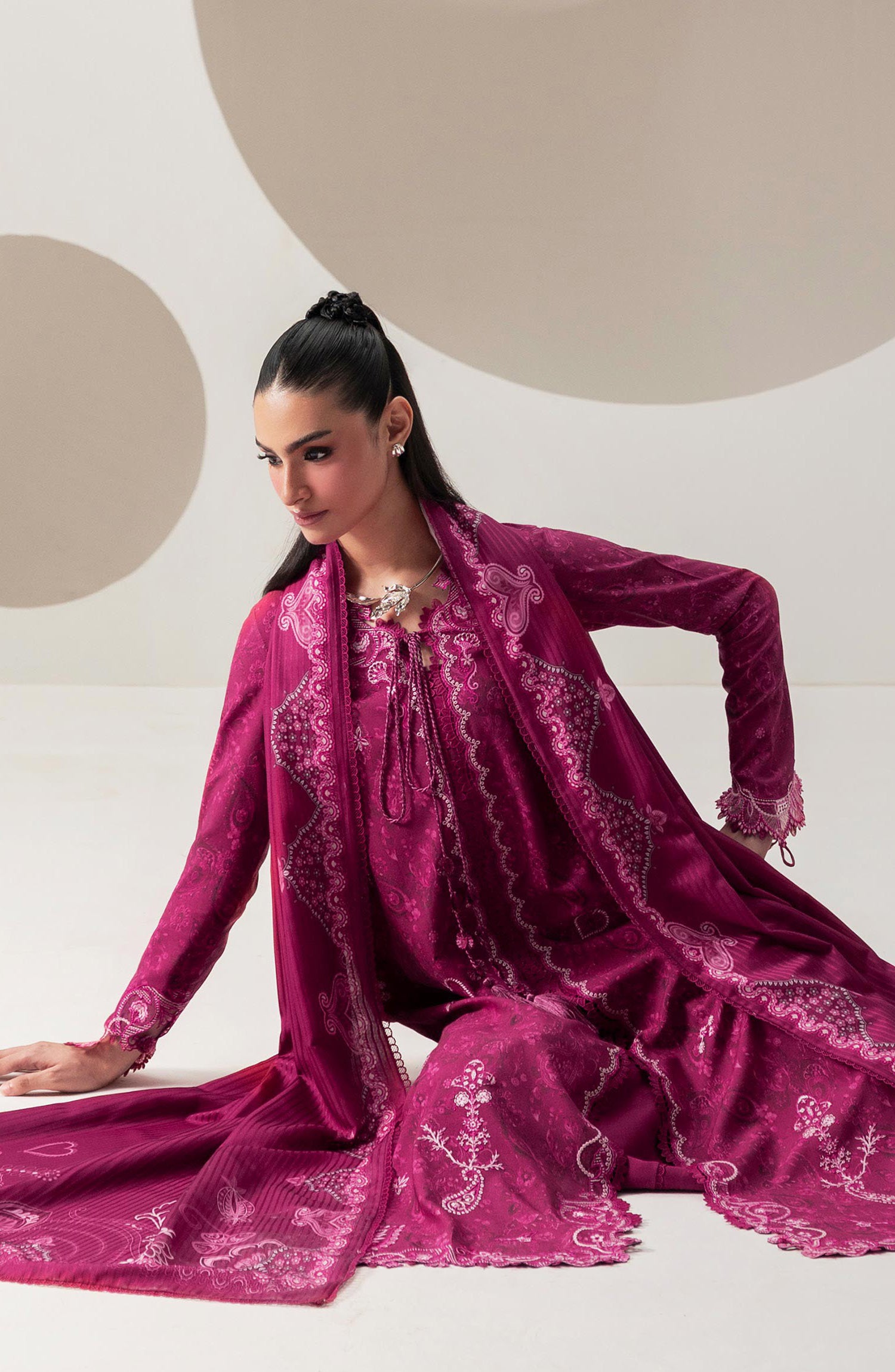 Qalamkar Embroidered Slub Linen Unstitched 3 Piece Suit - QPW-01B - QL26LI - Pink - Winter Collection