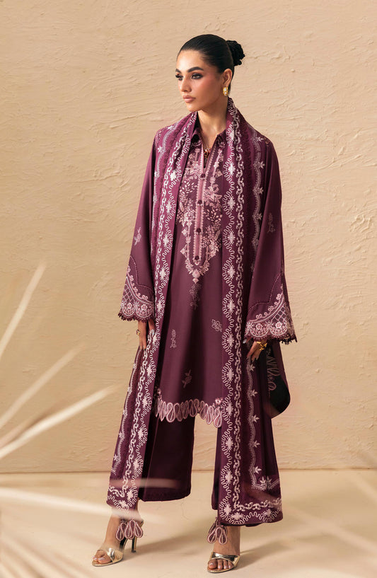 Qalamkar Embroidered Slub Linen Unstitched 3 Piece Suit - QPW-02B - QL26LI - Purple - Winter Collection