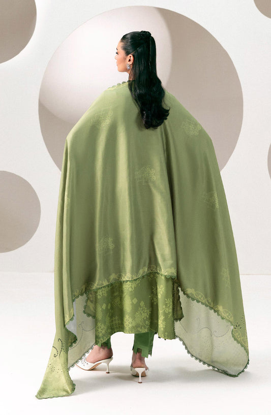 Qalamkar Embroidered Slub Linen Unstitched 3 Piece Suit - QPW-03A - QL26LI - Green - Winter Collection