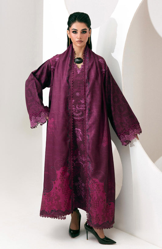 Qalamkar Embroidered Slub Linen Unstitched 3 Piece Suit - QPW-03B - QL26LI - Purple - Winter Collection