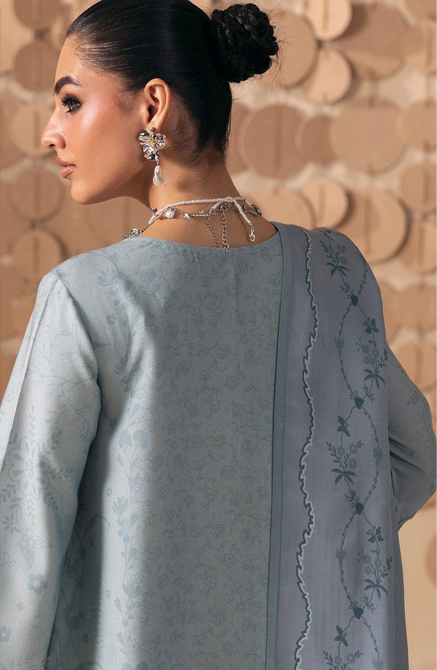 Qalamkar Embroidered Slub Linen Unstitched 3 Piece Suit - QPW-04A - QL26LI - Blue - Winter Collection