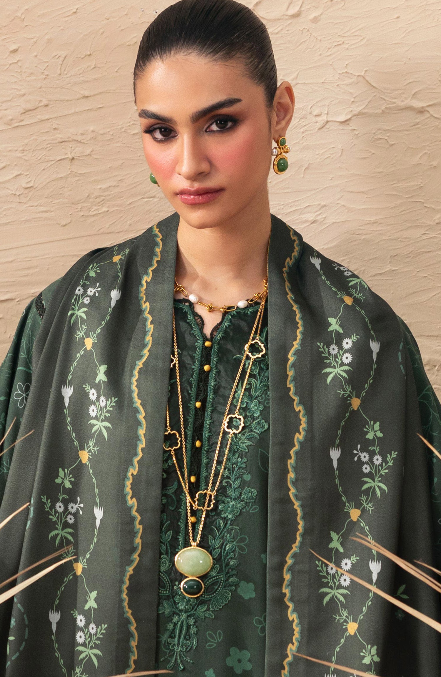 Qalamkar Embroidered Slub Linen Unstitched 3 Piece Suit - QPW-04B - QL26LI - Green - Winter Collection