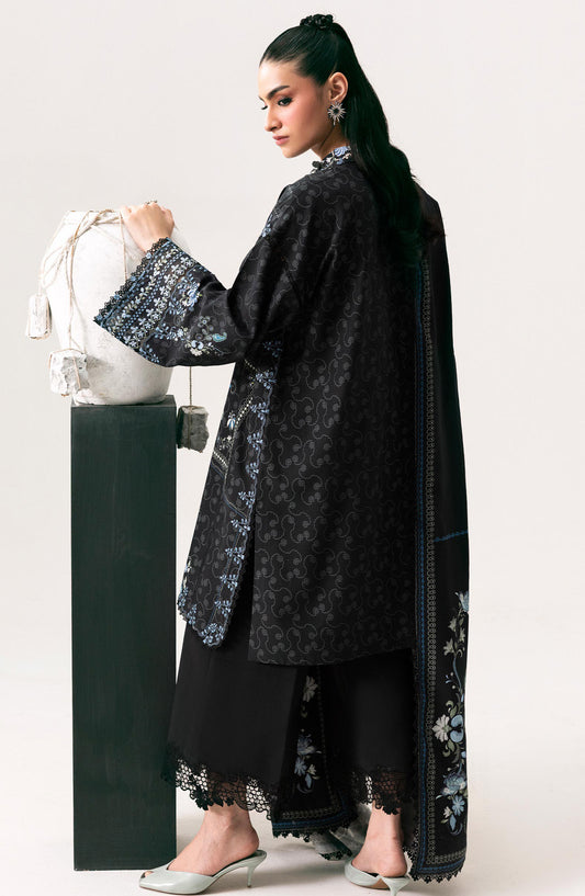 Qalamkar Embroidered Slub Linen Unstitched 3 Piece Suit - QPW-05A - QL26LI - Black - Winter Collection