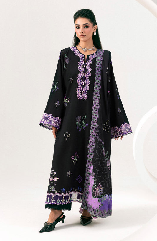 Qalamkar Embroidered Slub Linen Unstitched 3 Piece Suit - QPW-09B - QL26LI - Black - Winter Collection