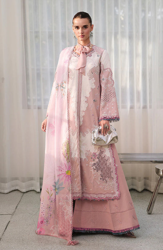Qalamkar Embroidered Lawn Unstitched 3 Piece Suit - CM-06 NOURA - QL26CHE - Pink - Eid Collection