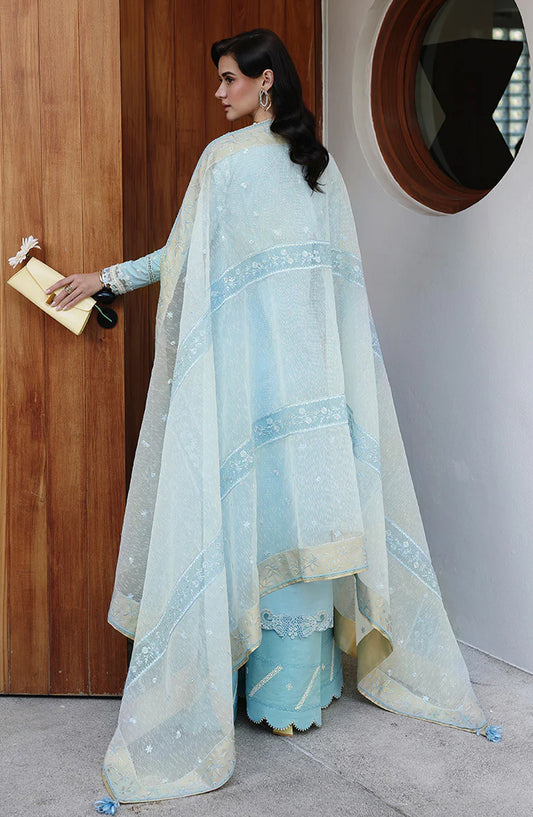 Qalamkar Embroidered Lawn Unstitched 3 Piece Suit - CM-05 NAYRA - QL26CHE - Sky Blue - Eid Collection