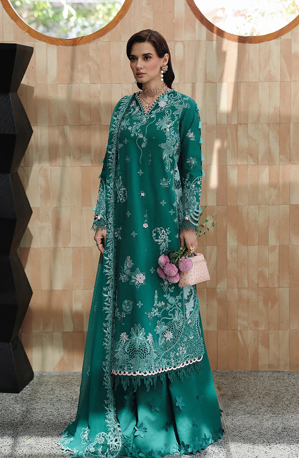 Qalamkar Embroidered Lawn Unstitched 3 Piece Suit - CM-07 ROGUE - QL26CHE - Teal - Eid Collection