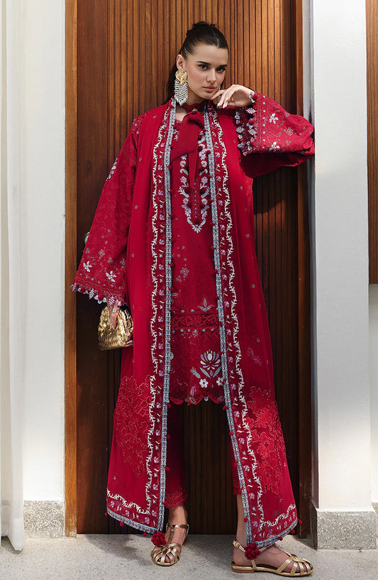 Qalamkar Embroidered Lawn Unstitched 3 Piece Suit - CM-03 RUBY - QL26CHE - Red - Eid Collection