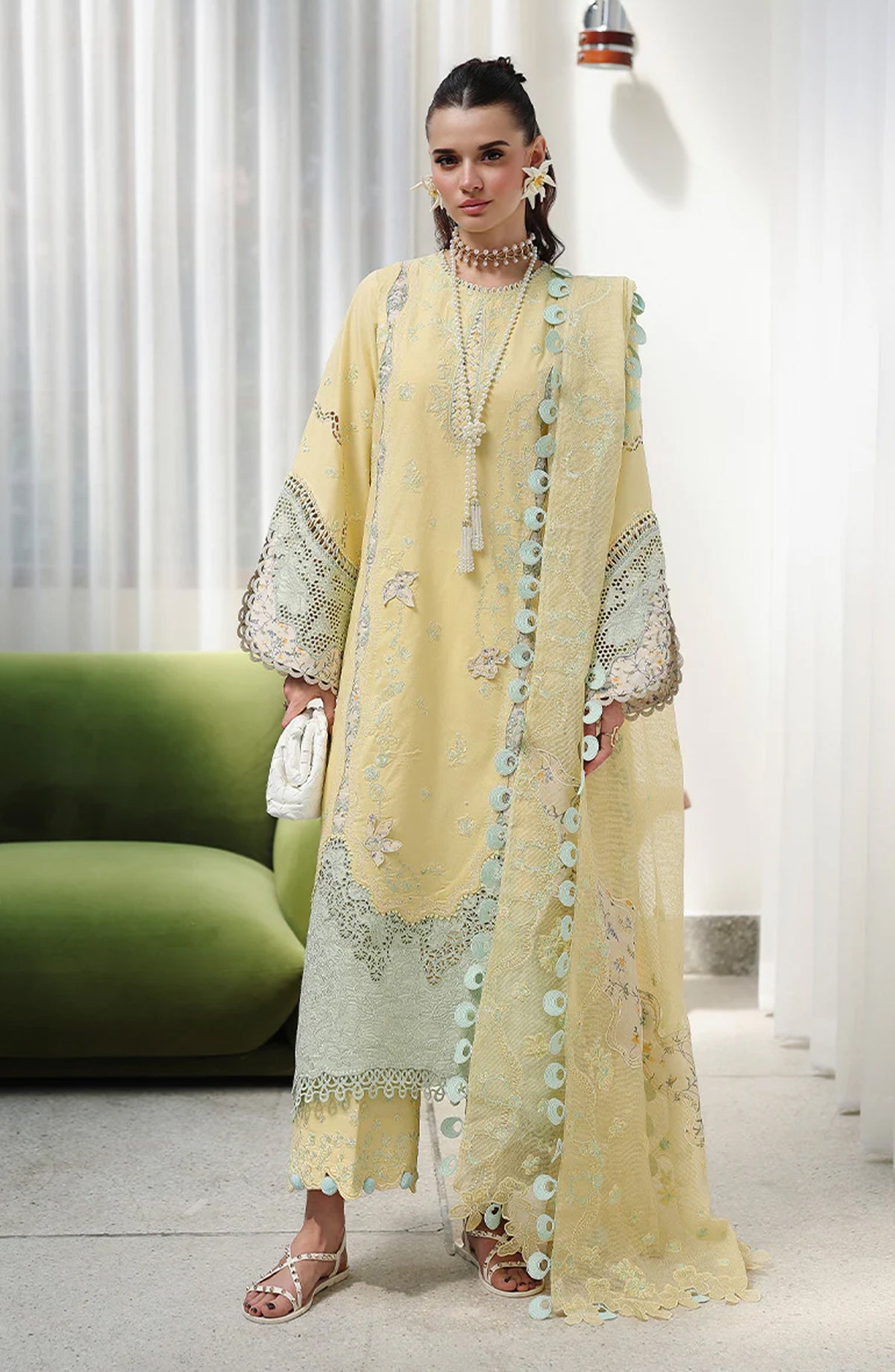 Qalamkar Embroidered Lawn Unstitched 3 Piece Suit - CM-02 AYLA - QL26CHE - Yellow - Eid Collection