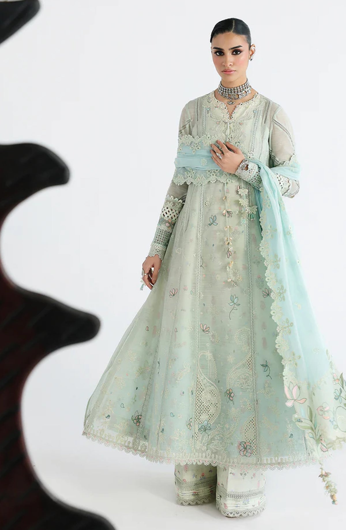 Qalamkar Embroidered Lawn Unstitched 3 Piece Suit - Sabel - QL26FST - Mint - Festive Collection