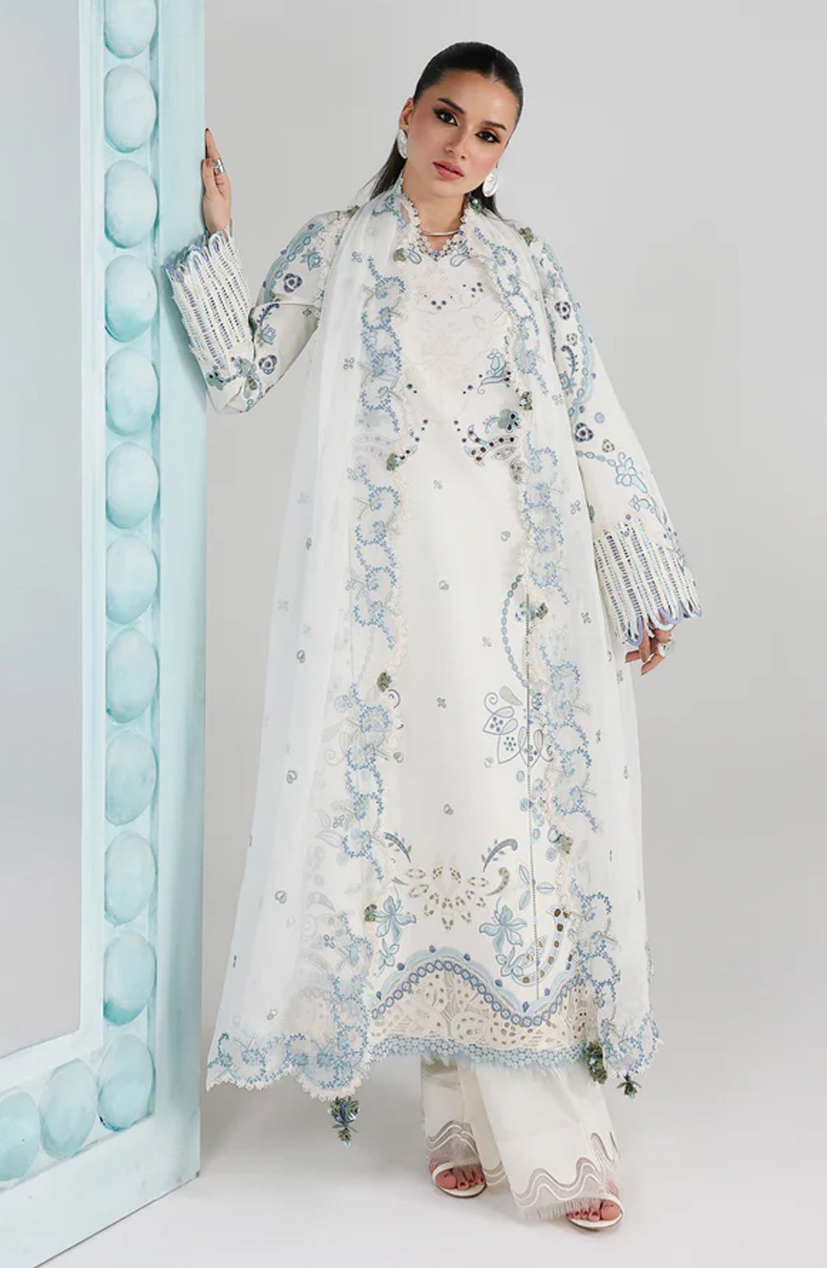 Qalamkar Embroidered Lawn Unstitched 3 Piece Suit - Irmin - QL26FST - White - Festive Collection
