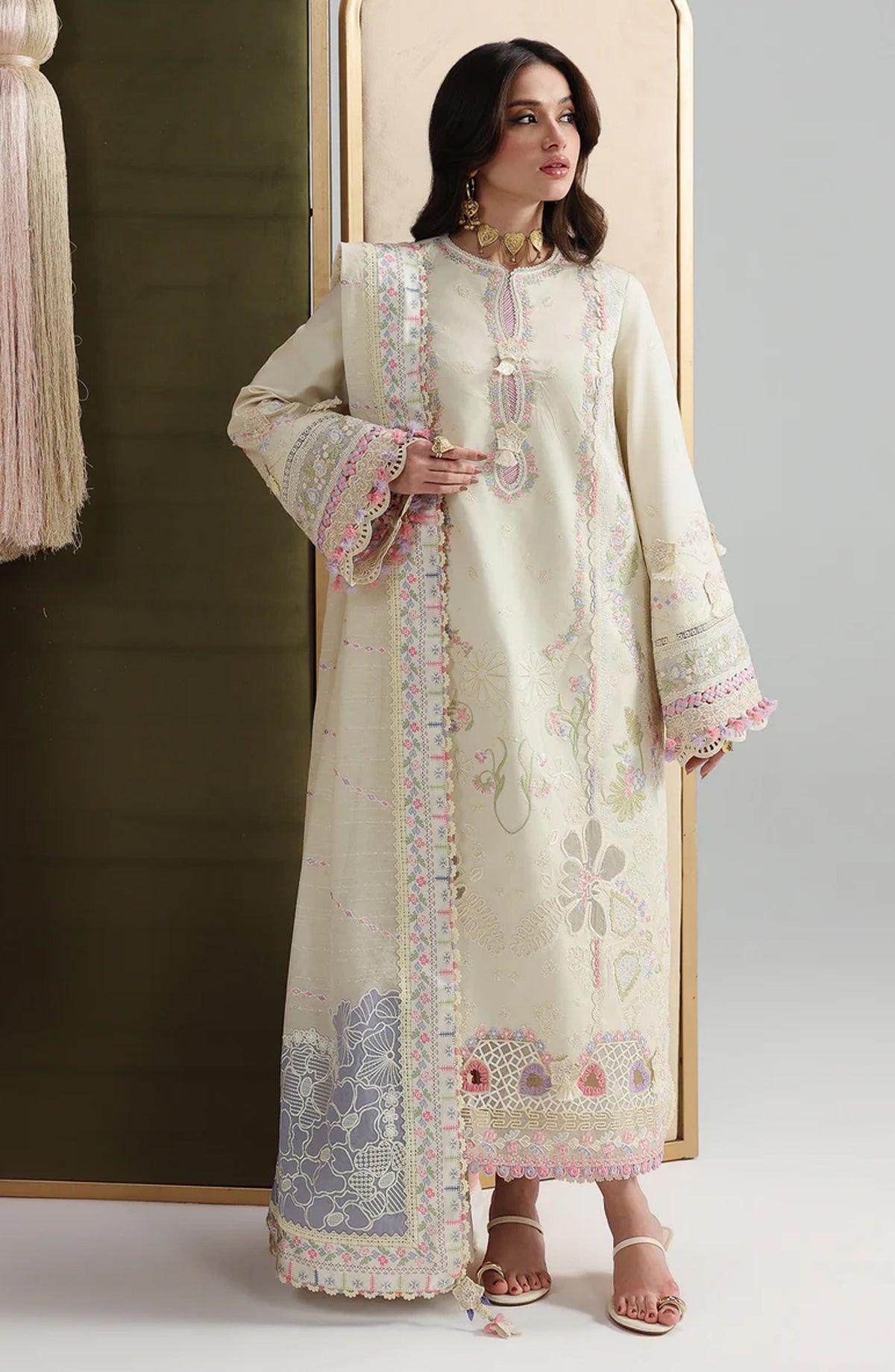 Qalamkar Embroidered Lawn Unstitched 3 Piece Suit - Elma - QL26FST - Off White - Festive Collection