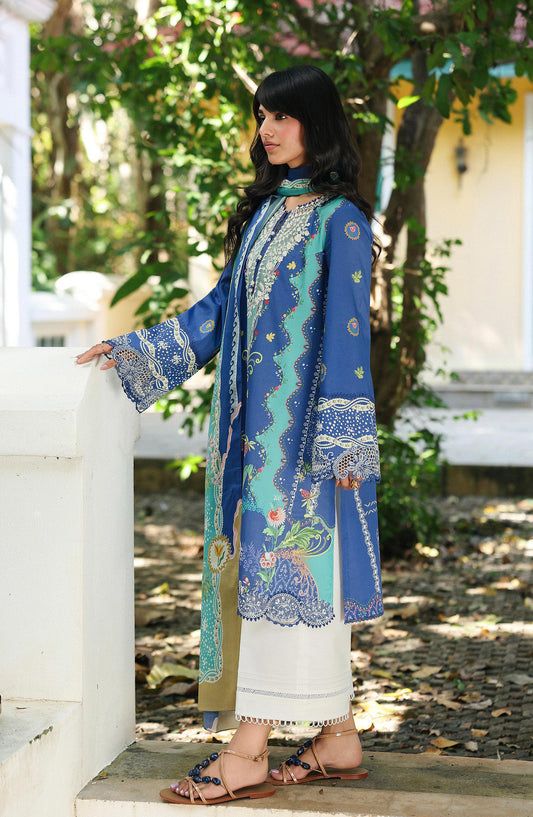 Qalamkar QPrints Embroidered Lawn Unstitched 3 Piece Suit - AX-10-B VIONA - QL26QPN - Blue - Summer Collection