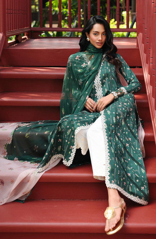 Qalamkar QPrints Embroidered Lawn Unstitched 3 Piece Suit - AX-09-B GREER - QL26QPN - Green - Summer Collection