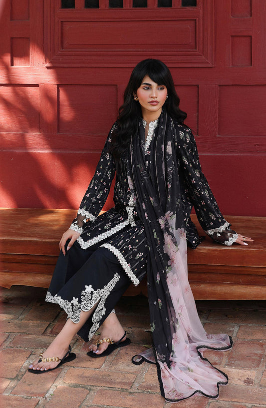 Qalamkar QPrints Embroidered Lawn Unstitched 3 Piece Suit - AX-09-A FARAH - QL26QPN - Black - Summer Collection