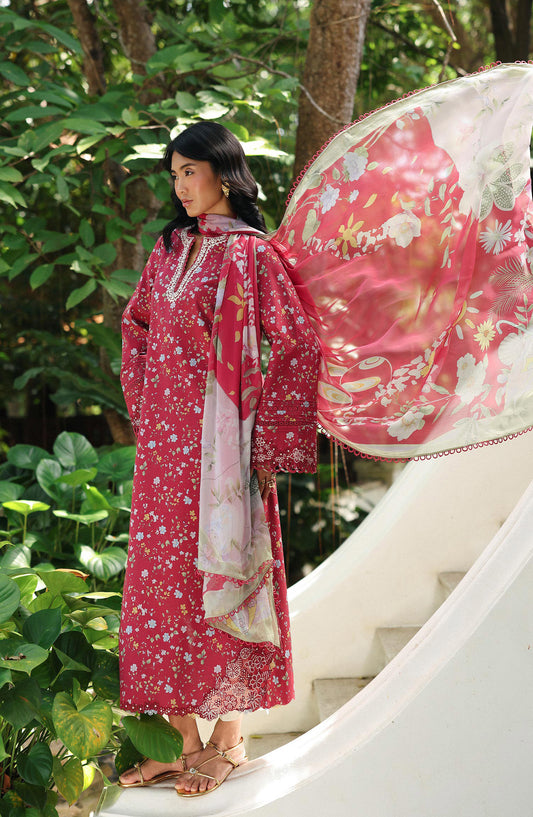 Qalamkar QPrints Embroidered Lawn Unstitched 3 Piece Suit - AX-07-B LENA - QL26QPN - Red - Summer Collection