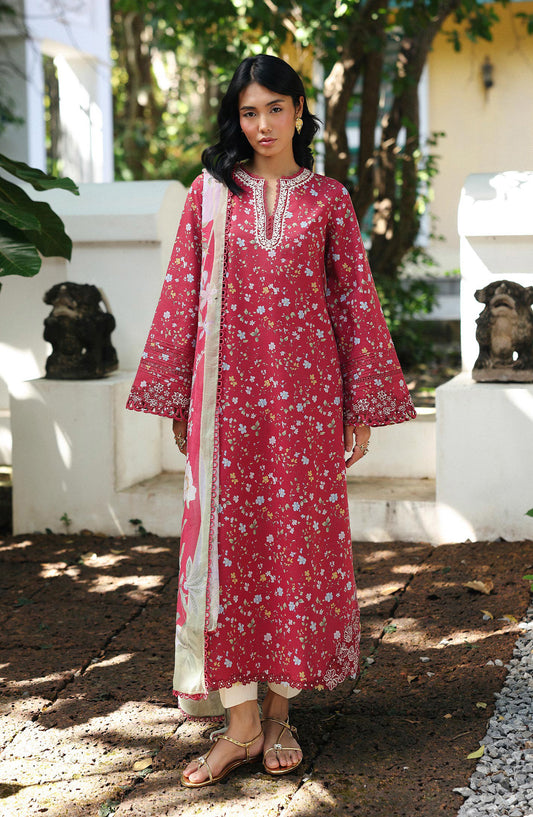 Qalamkar QPrints Embroidered Lawn Unstitched 3 Piece Suit - AX-07-B LENA - QL26QPN - Red - Summer Collection