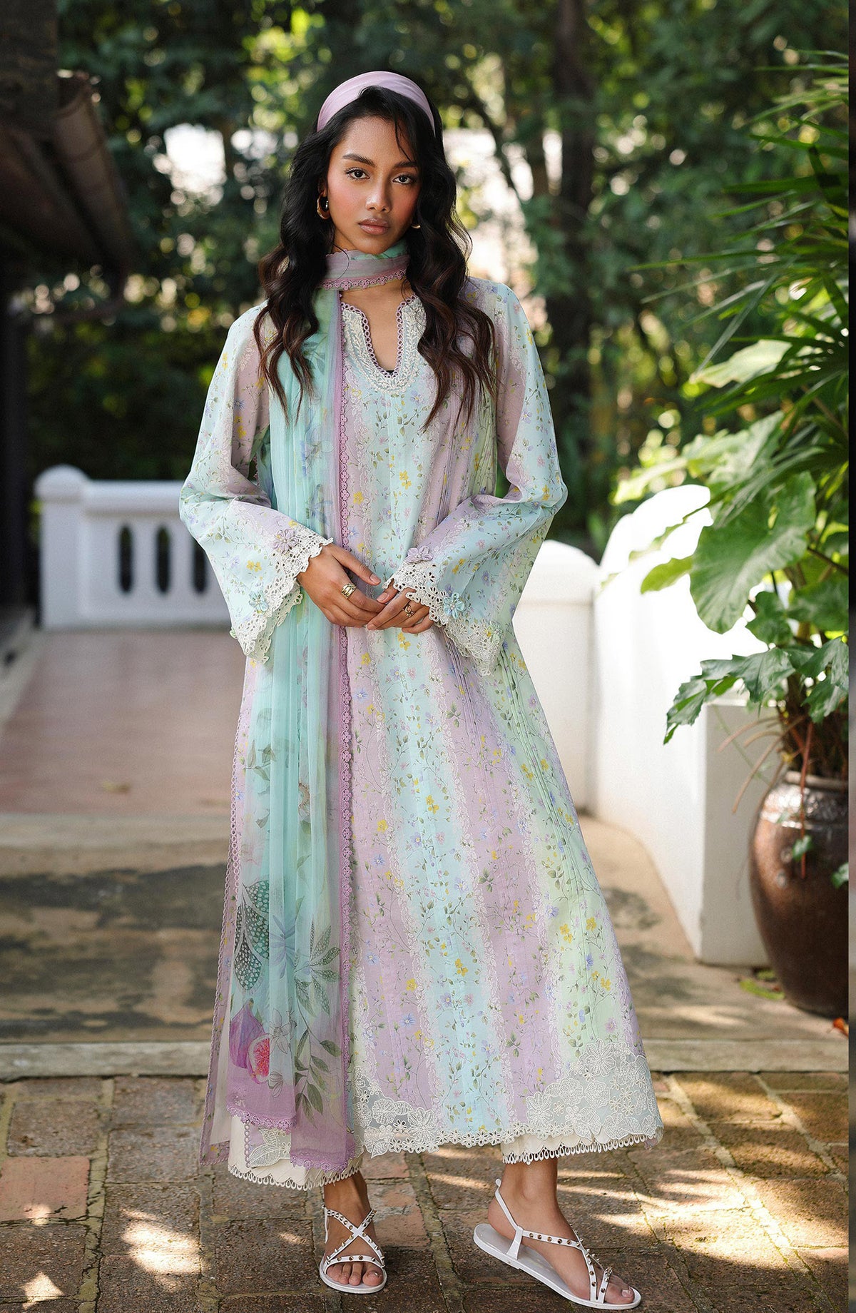 Qalamkar QPrints Embroidered Lawn Unstitched 3 Piece Suit - AX-07-A XENIA - QL26QPN - Sky Blue - Summer Collection