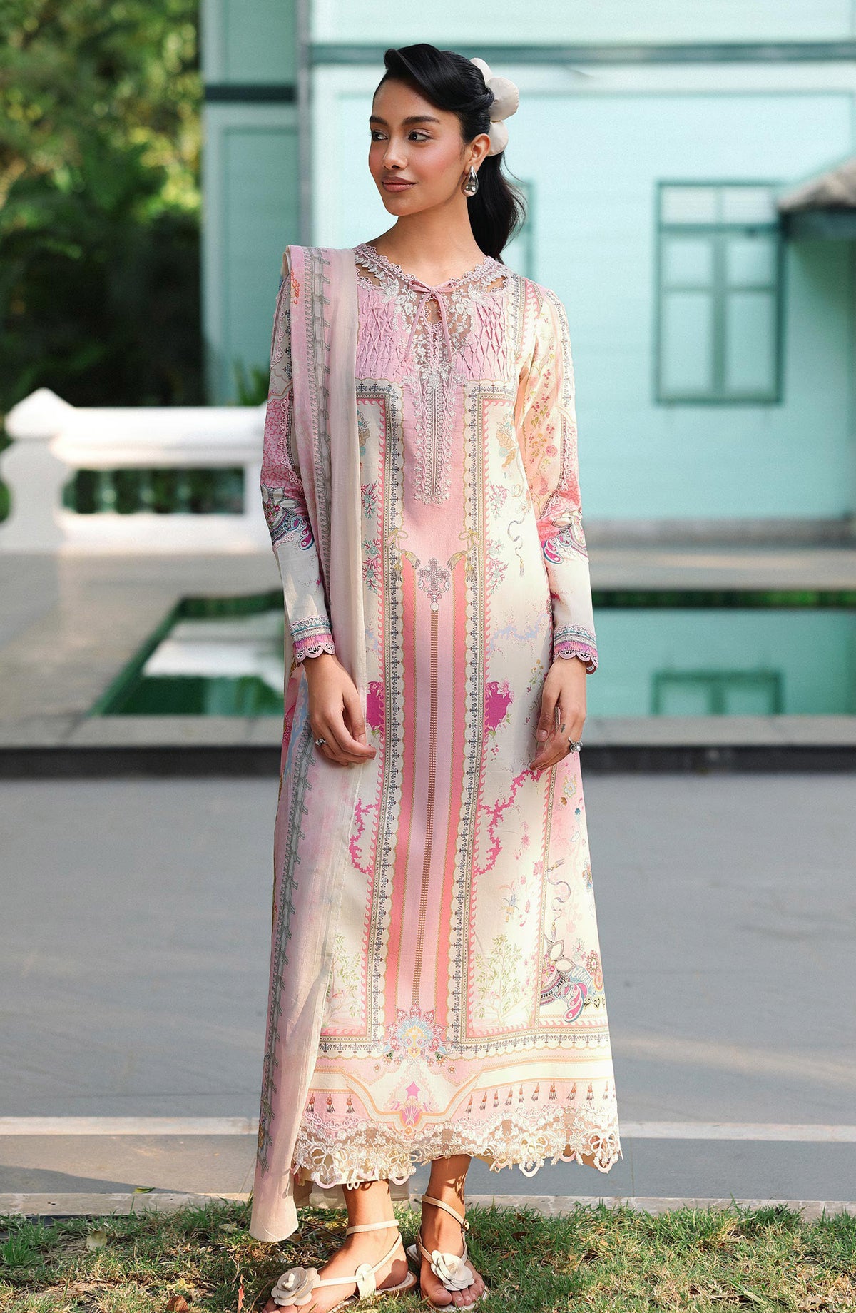 Qalamkar QPrints Embroidered Lawn Unstitched 3 Piece Suit - AX-06-A ELARA - QL26QPN - Pink - Summer Collection