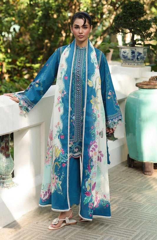 Qalamkar QPrints Embroidered Lawn Unstitched 3 Piece Suit - AX-05-B CAIRE - QL26QPN - Blue - Summer Collection